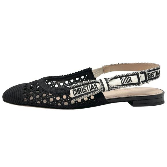 Dior & Moi Cannage Mesh Logo Slingback Flats Black Size 38.5 - Picture 1 of 10